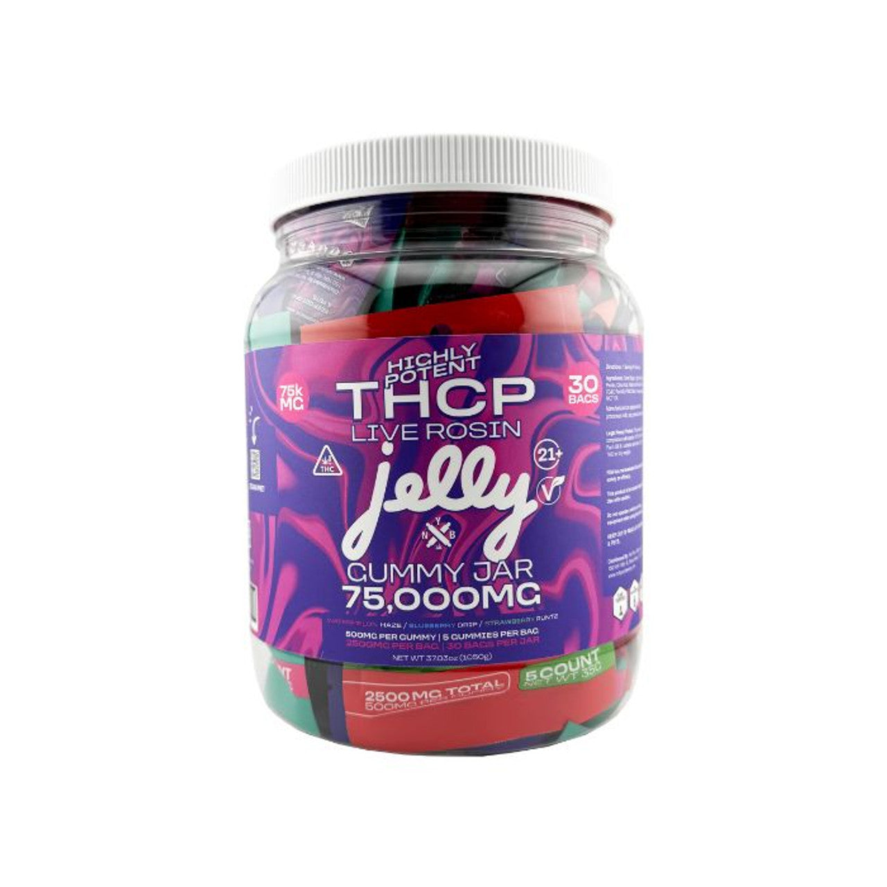 Jelly THCP High Potent Live Rosin Gummy Jar 75000MG-Blueberry Drip
