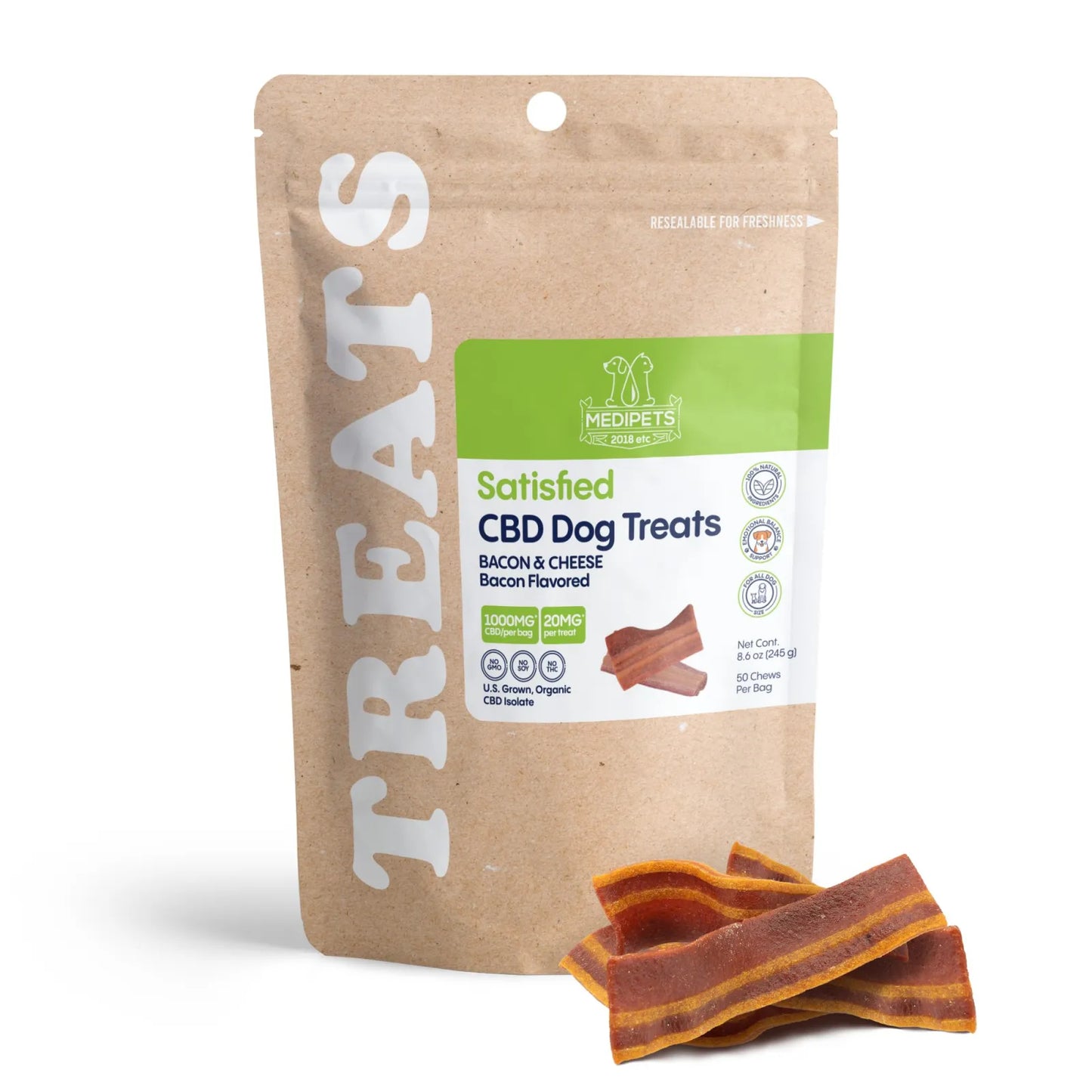1,000mg CBD Pet Treats For Dogs - Wavy Bacon & Cheese Bites - MediPets