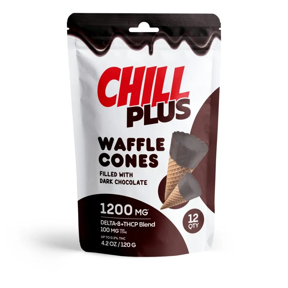 Chill Plus 100mg Chocolate Waffle Cones D8, THCP 12 Cones per Bag