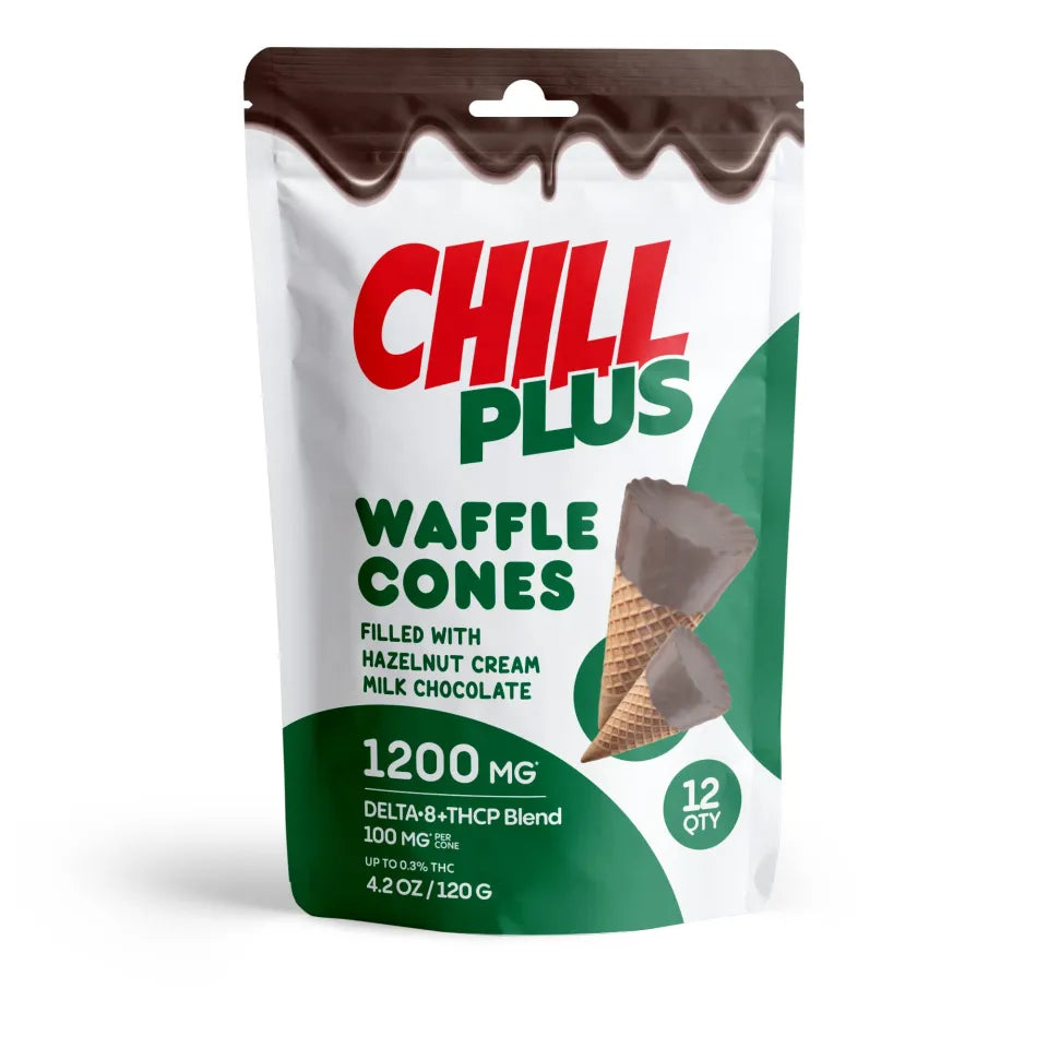 Chill Plus 100mg Chocolate Waffle Cones D8, THCP 12 Cones per Bag