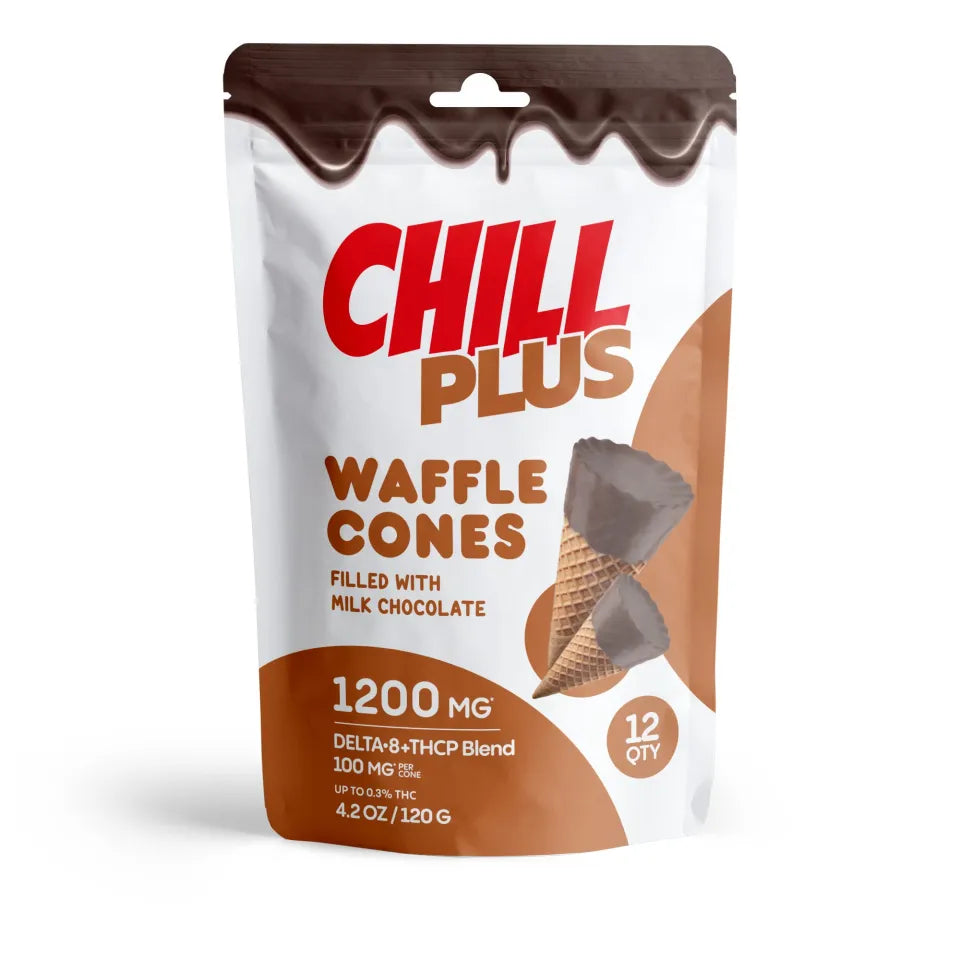 Chill Plus 100mg Chocolate Waffle Cones D8, THCP 12 Cones per Bag