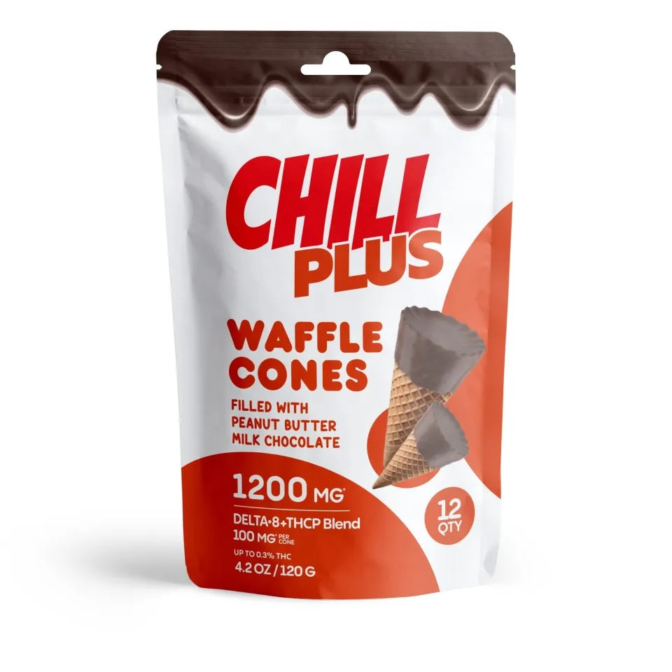 Chill Plus 100mg Chocolate Waffle Cones D8, THCP 12 Cones per Bag