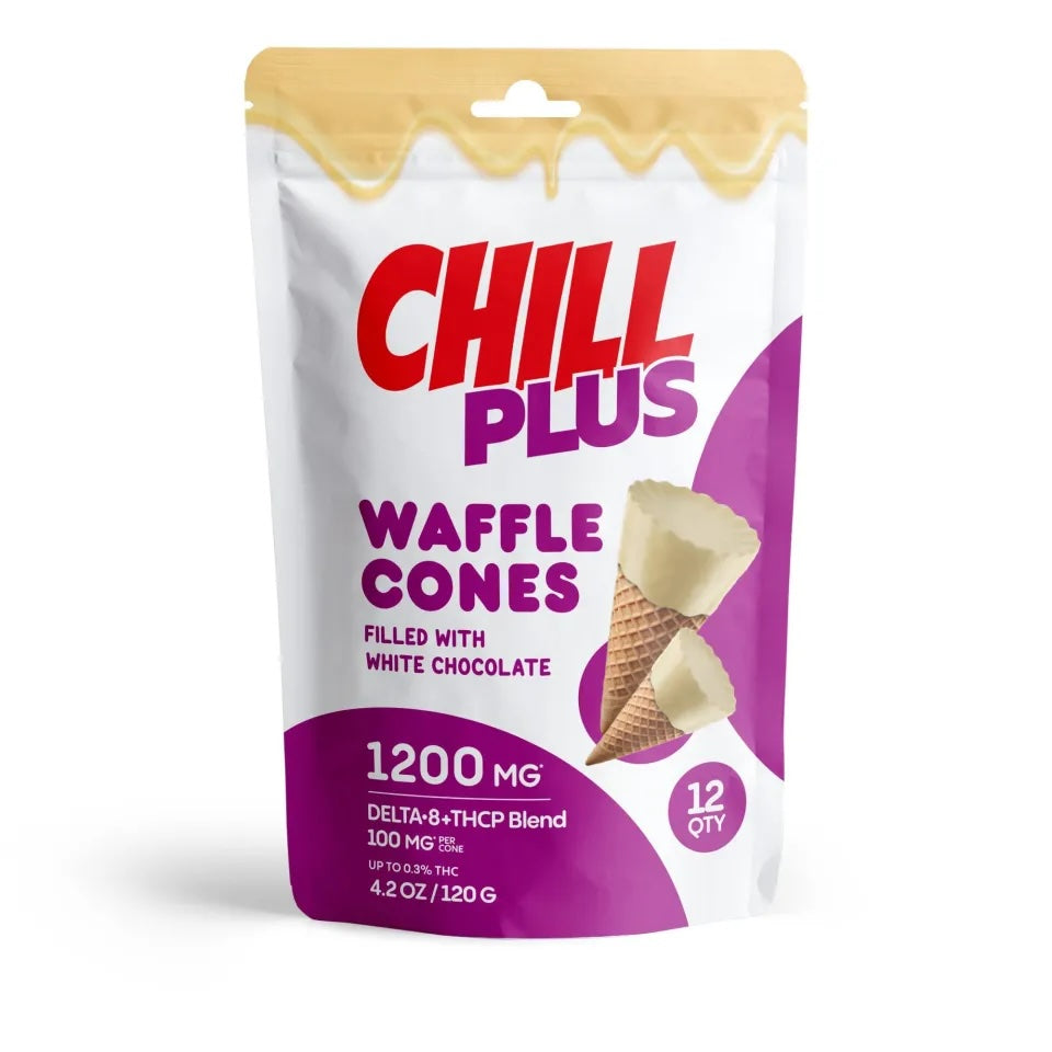 Chill Plus 100mg Chocolate Waffle Cones D8, THCP 12 Cones per Bag