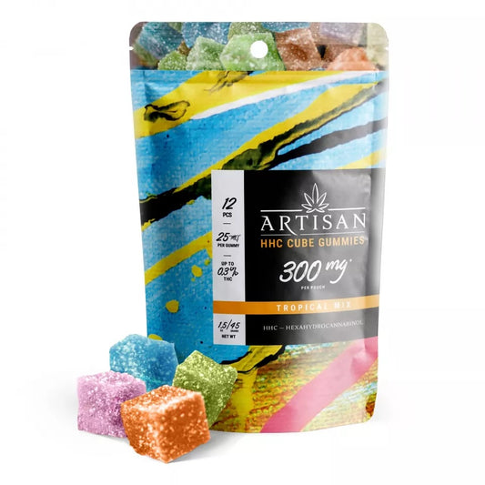Artisan 300mg HHC Cube Gummy Pouch Tropical Mix (BOX OF 12)